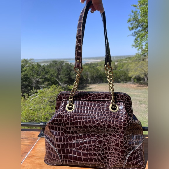 EUC Apt 9 Faux Croc Bag with Brass Accent chain Handles - Picture 4 of 17